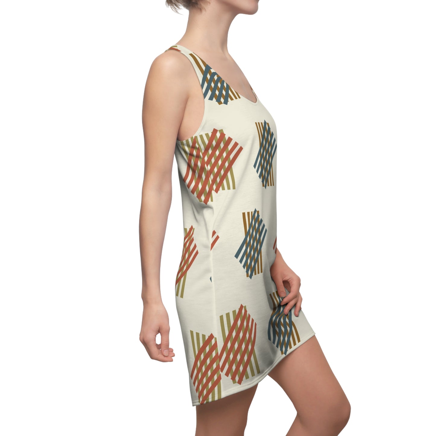 Retro Geometrie Racerback Kleid – Modernes Sommerkleid