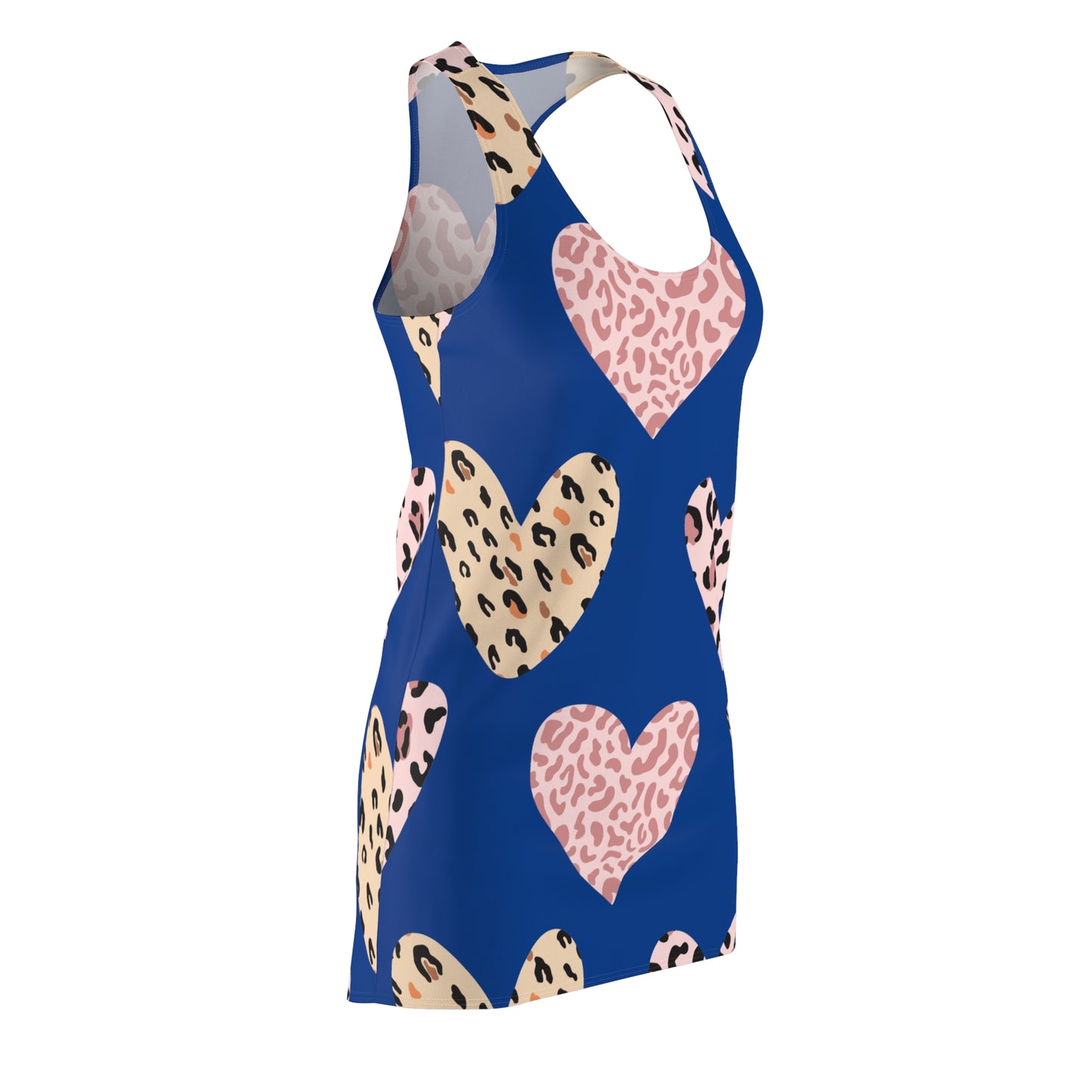 Blau Herz Leopard Racerback Kleid – Weiß Pink Sommerkleid