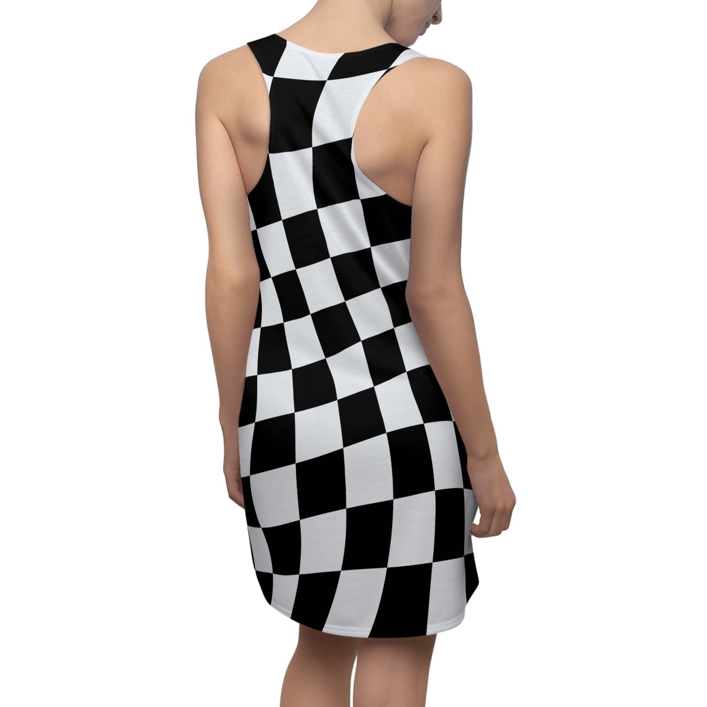 Schwarz Weiß Schachbrett Racerback Kleid – Kurvig Sommerkleid