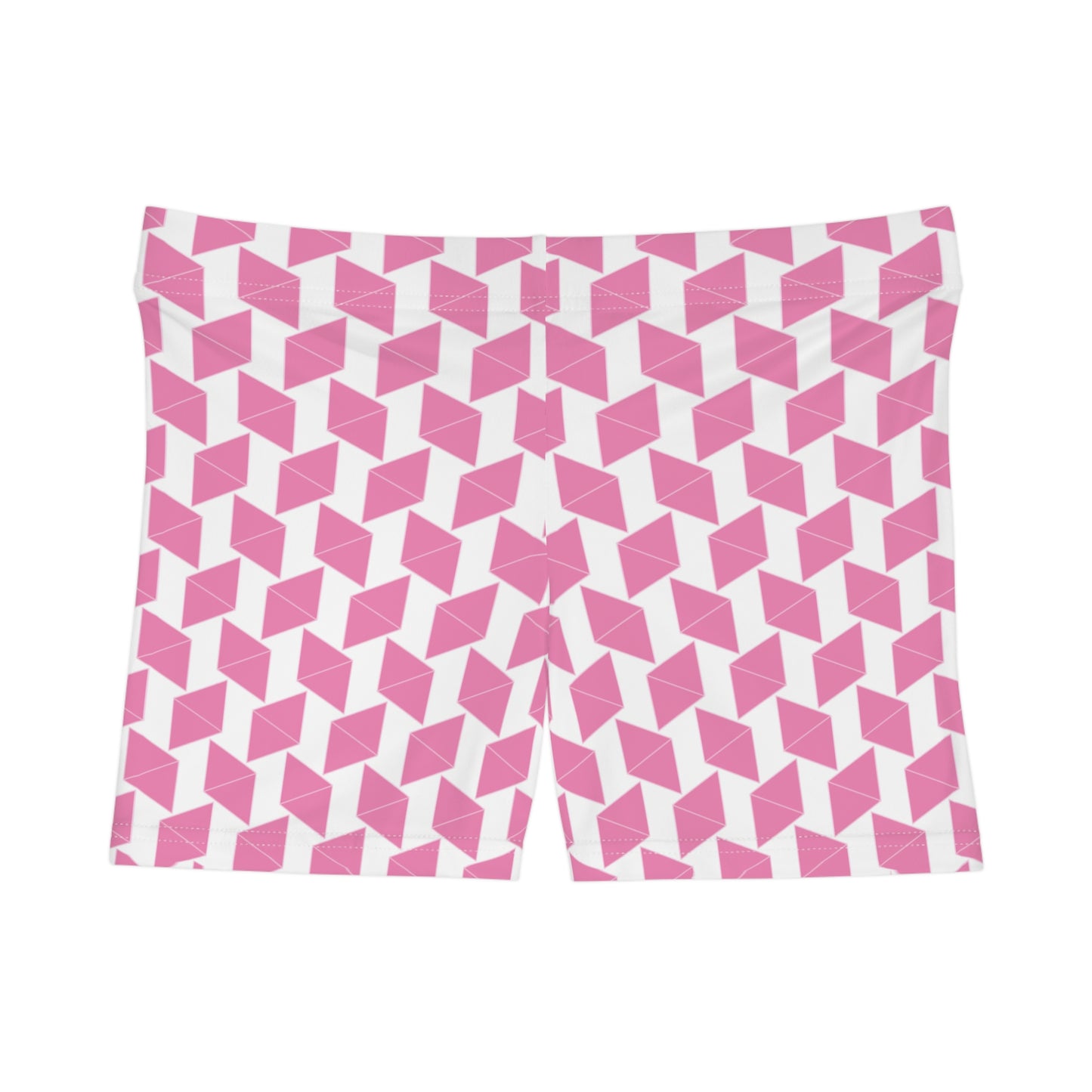 Women’s Shorts Pink Geometric Cube Pattern, Summer Casual