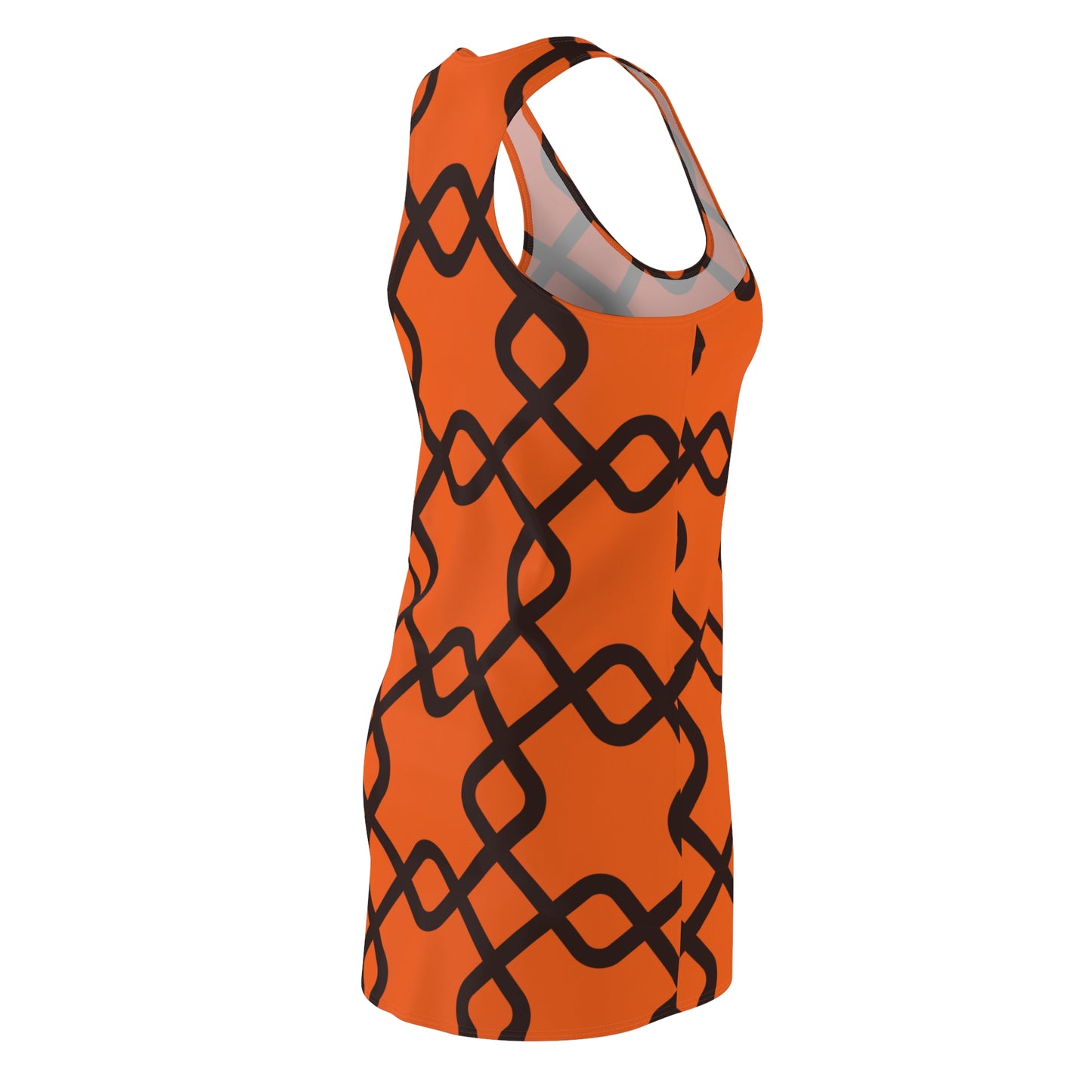 Damen Racerback Kleid Orange schwarzem Muster – Sommer Freizeitkleid