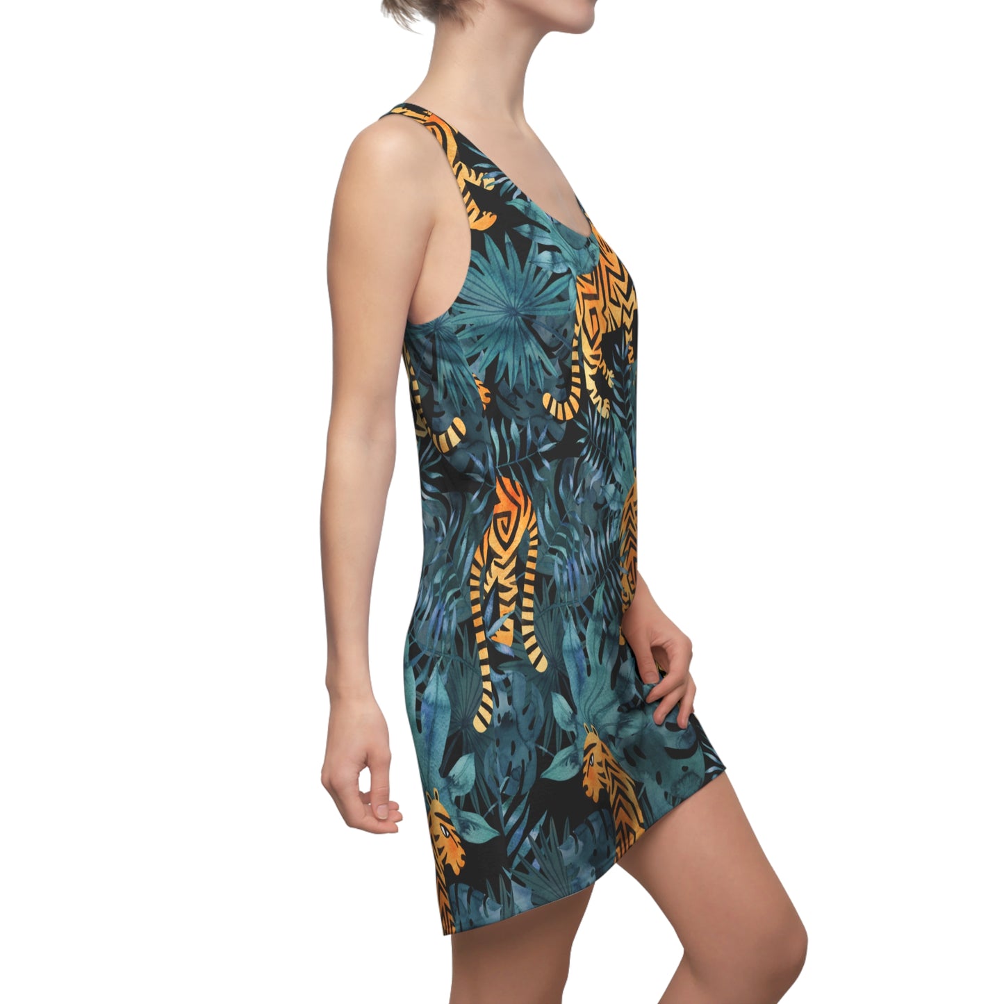 Schwarz Tropen Tiger Racerback Kleid – Exotisches Sommerkleid