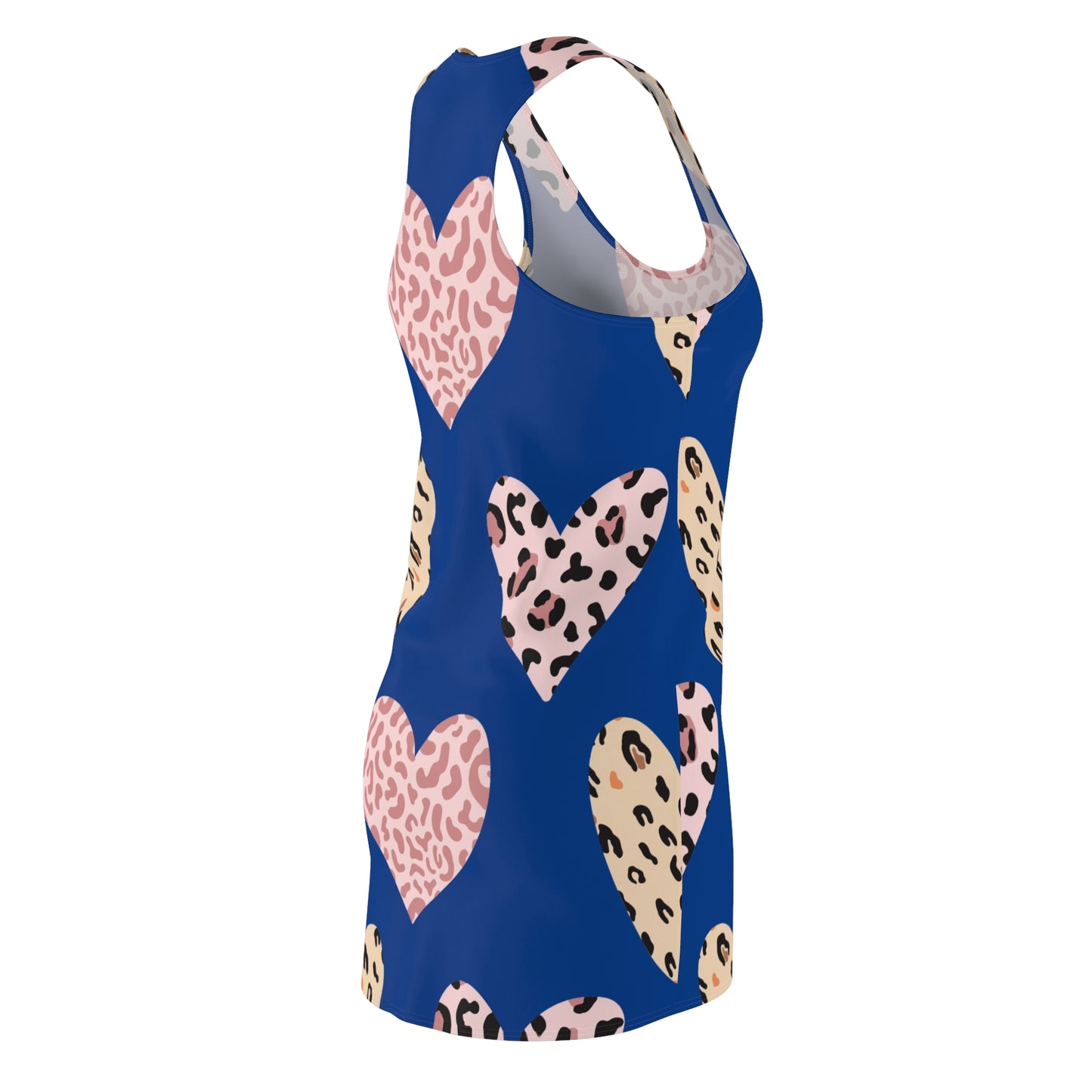 Blau Herz Leopard Racerback Kleid – Weiß Pink Sommerkleid