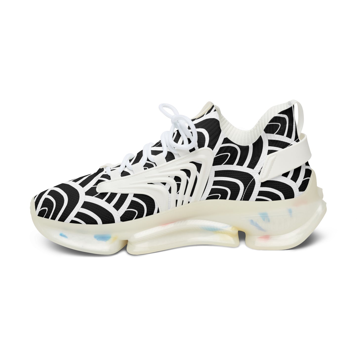 Damen Sneaker Schwarz Weiß Modern Wellen Design Atmungsaktiv