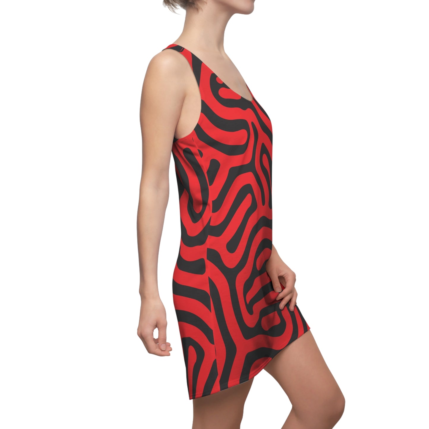 Abstrakt Racerback Kleid – Schwarz Rot Damenmode