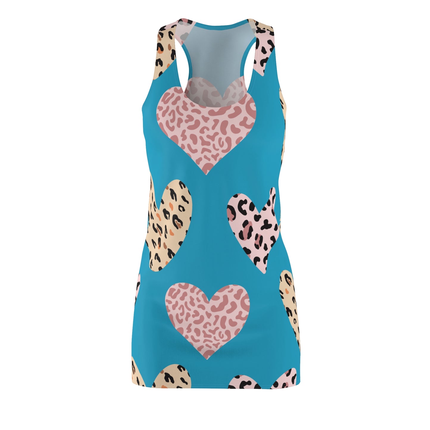 Türkis Herz Leopard Racerback Kleid – Weiß Pink Sommerkleid