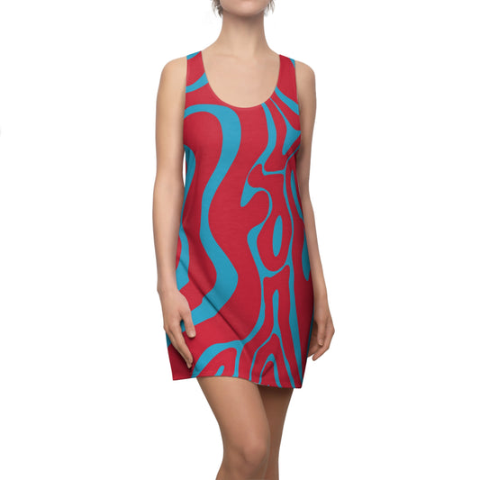 Rot Türkis Swirl Racerback Kleid – Abstraktes Sommerkleid