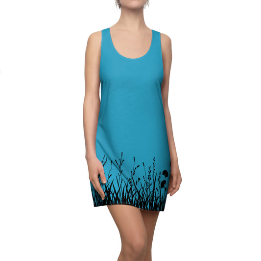 Türkis Floral Silhouette Racerback Kleid – Elegantes Sommerkleid