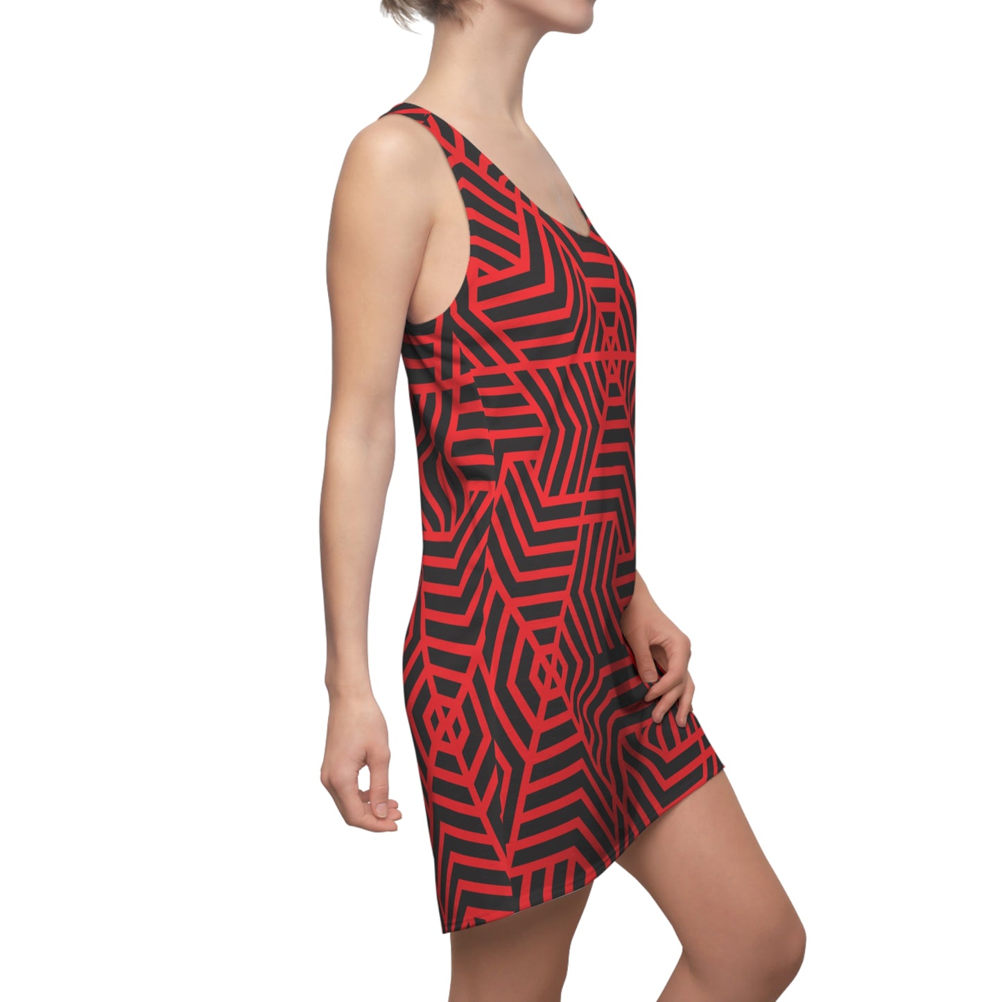 Racerback Kleid Damen – Rotes Sommerkleid mit geometrischem Muster