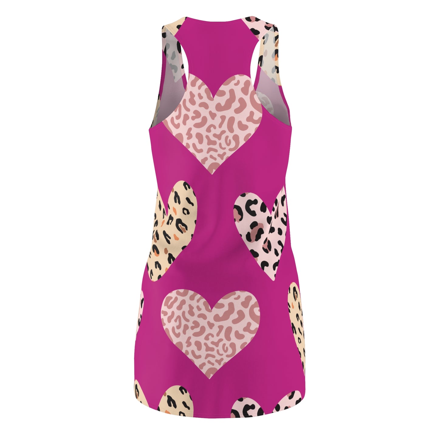Pink Herz Leopard Racerback Kleid – Weiß Pink Sommerkleid