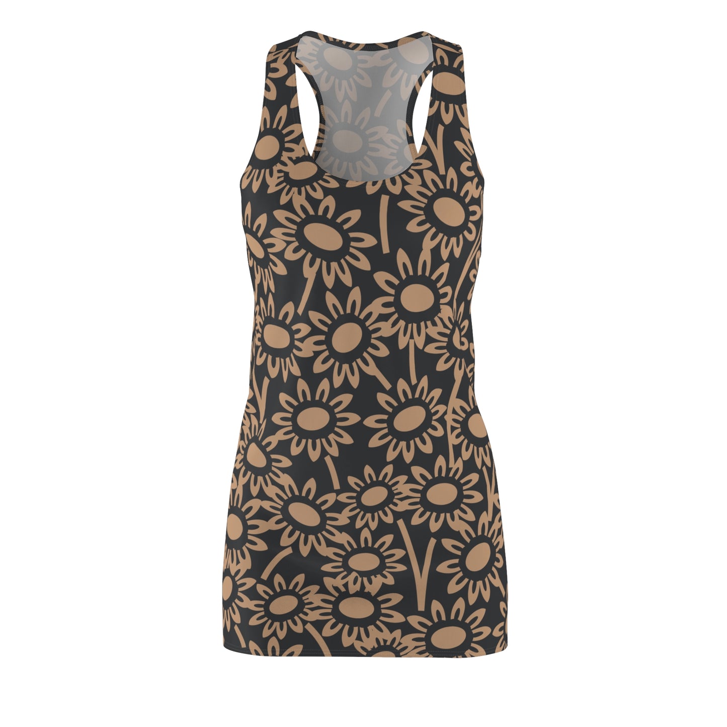 Racerback Kleid Damen – Schwarz Braun Sommerkleid mit Blumenmuster