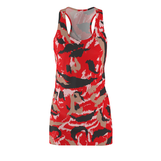 Abstrakt Racerback Kleid – Schwarz Beige Weiss Rot Sommerkleid
