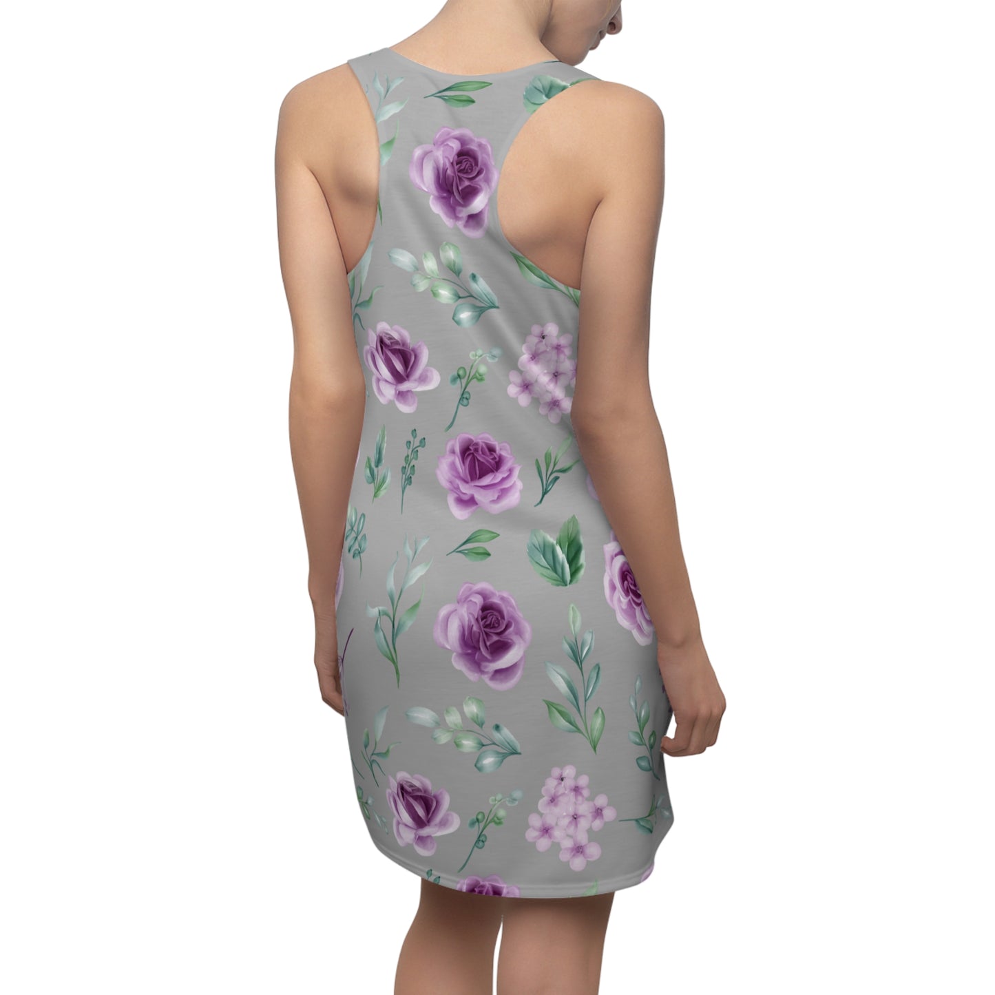Grau Floral Racerback Kleid – Blumenkleid Sommer Damen