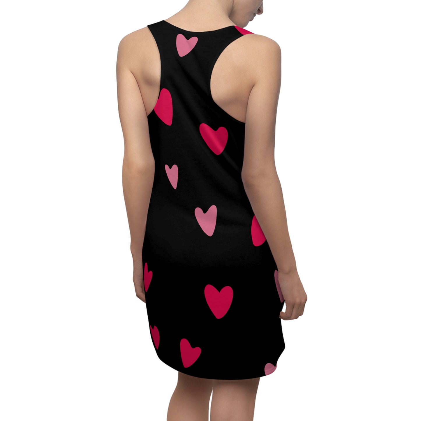 Damen, Racerback Kleid, Schwarz, Pinke Herzen, Sommer, Freizeitkleid