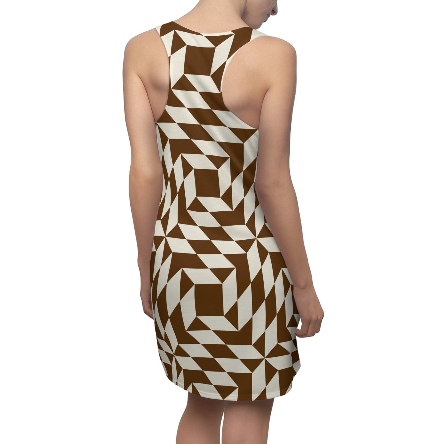 Racerback Kleid Damen – braunes Sommerkleid mit geometrischem Muster