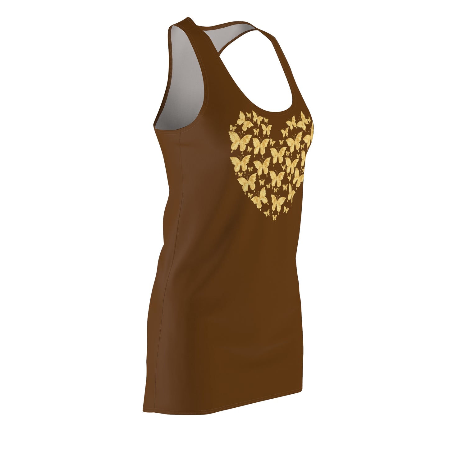 Braun Schmetterlingsherz Racerback Kleid – Gold Sommerkleid