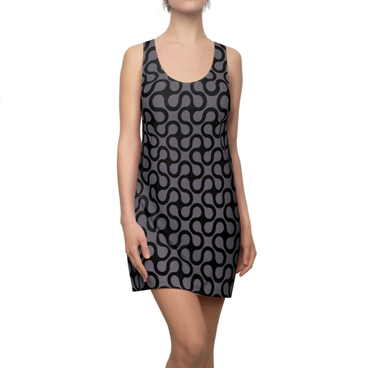 Schwarzes Damen Kleid Abstrakt Grau Weiss Racerback Sommer Casual
