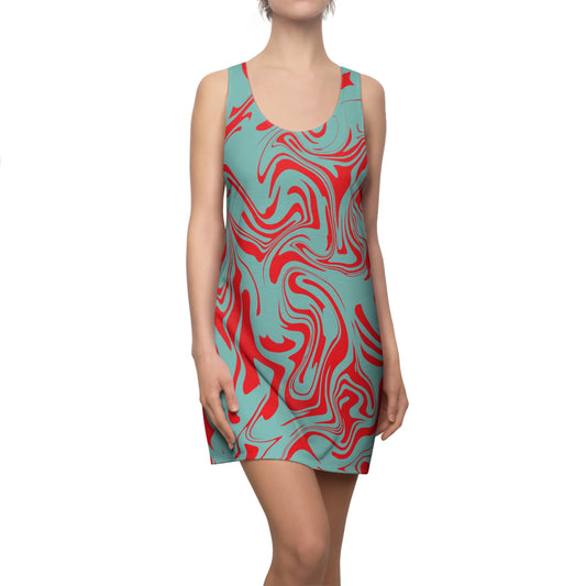 Aqua Rot Marmor Racerback Kleid – Trendige Sommer Damenmode