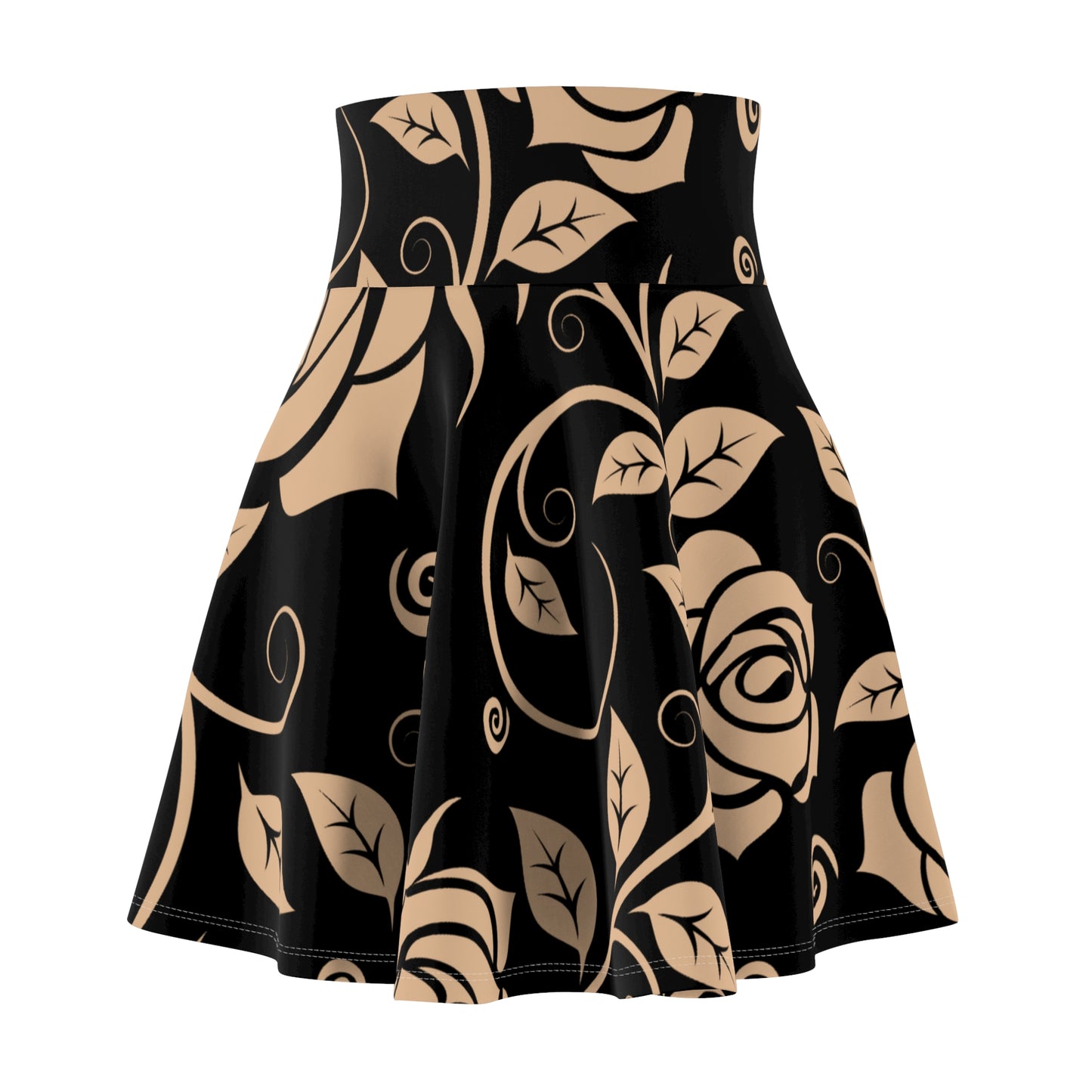 Schwarzer Damen Rock Floral Skater Elegant Frühling Sommer Casual