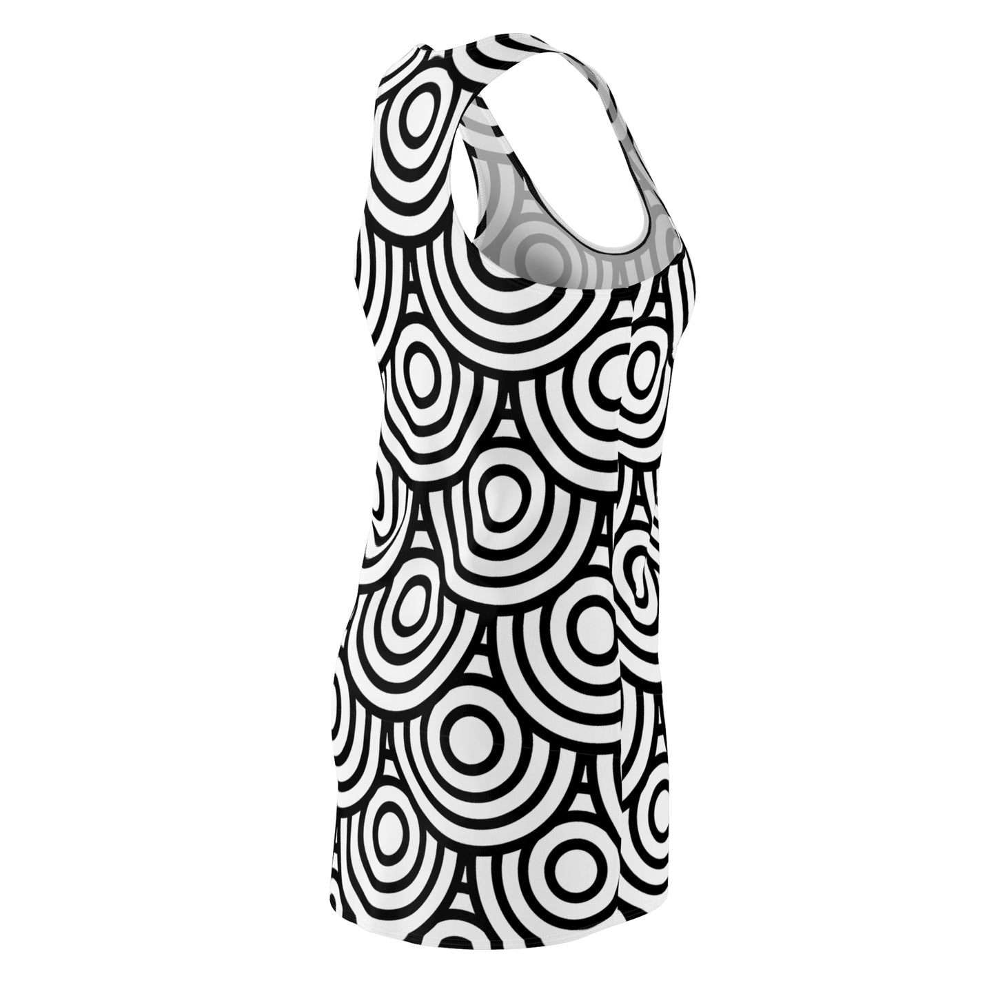 Schwarz-Weiß Kreis Muster Racerback Kleid – Modern & Stilvoll