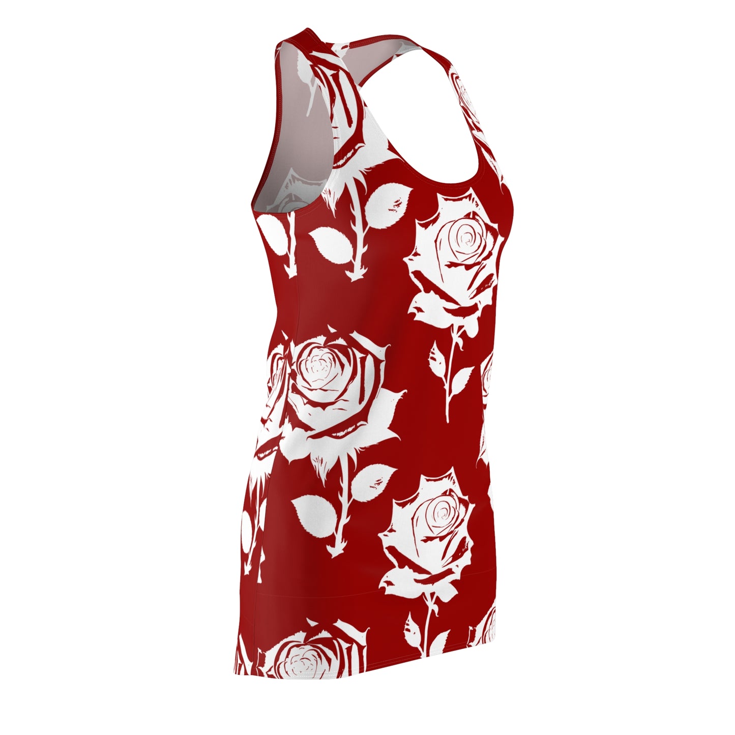 Racerback Kleid Damen – Rot Weiß Sommerkleid mit Rosenmuster Elegant