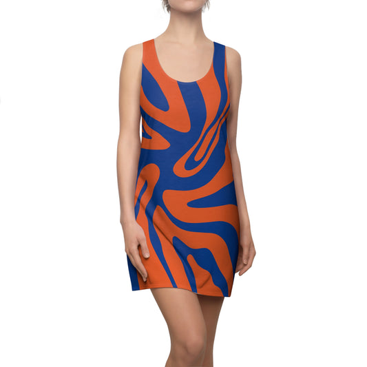 Blaues Damen Kleid Swirl Muster Racerback Sommer Bohemian Beach
