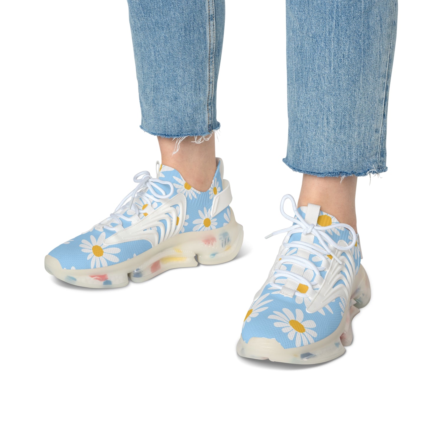 Blaue Damen Sneaker mit Blumenmuster – Stylische Sportschuhe