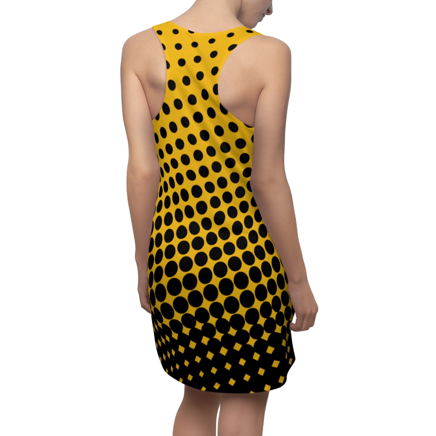 Black Yellow Polka Dot Racerback – Retro Sleeveless Mini Dress