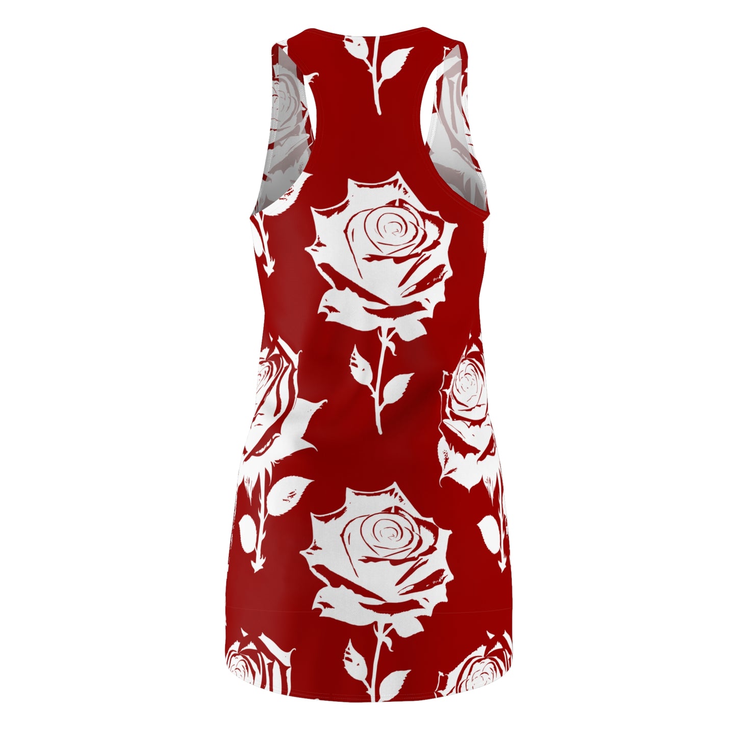 Racerback Kleid Damen – Rot Weiß Sommerkleid mit Rosenmuster Elegant
