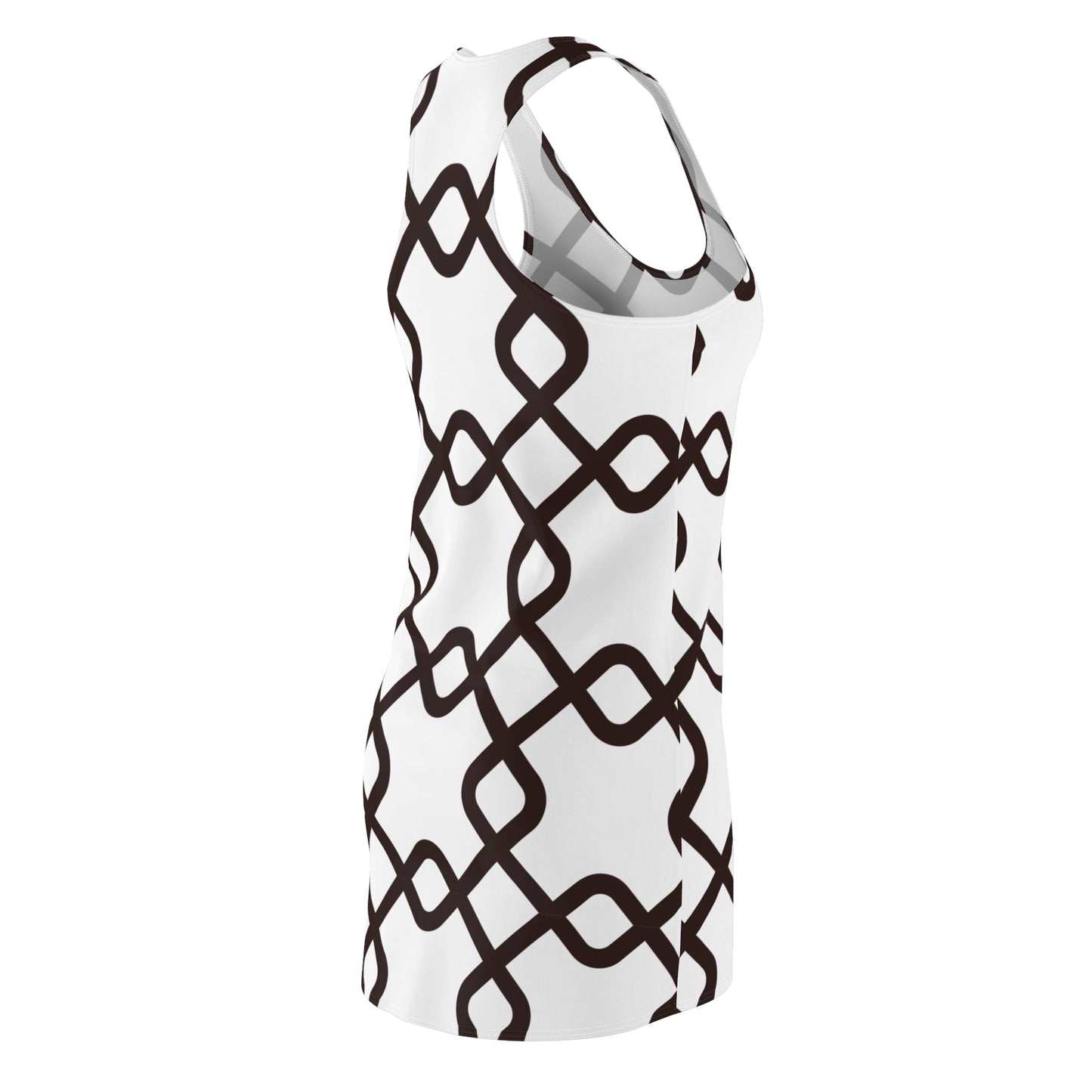 Damen Racerback Kleid Weiß mit schwarzem Muster – Sommer Freizeitkleid