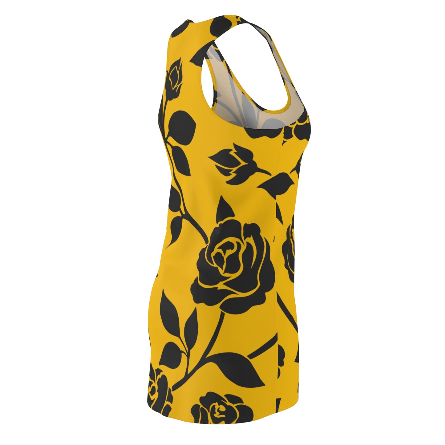 Rosen Racerback Kleid – Elegant Schwarz Gelb Design