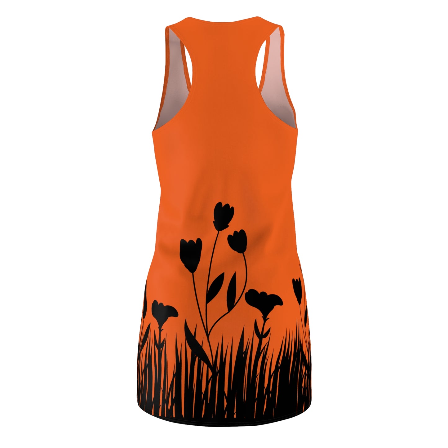Blumensilhouette Racerback Kleid – Elegant Schwarz Orange