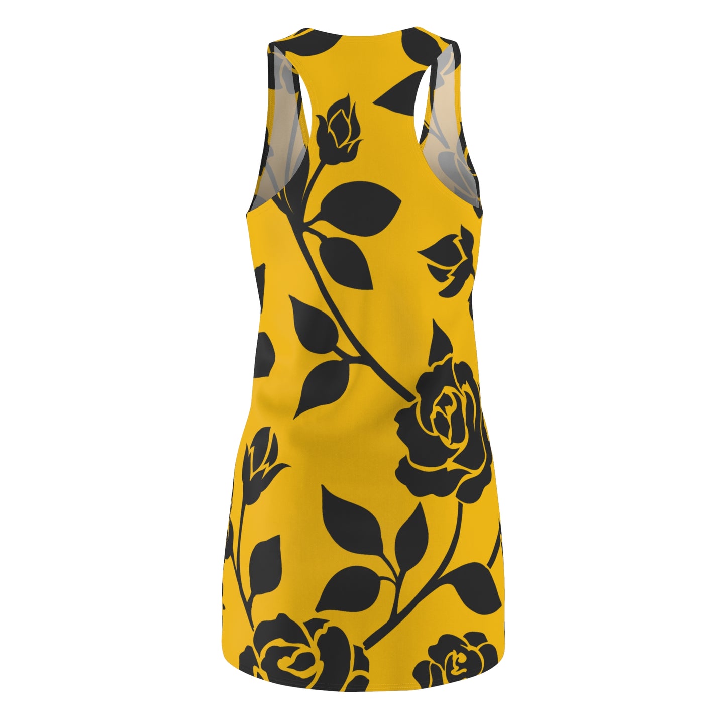 Rosen Racerback Kleid – Elegant Schwarz Gelb Design
