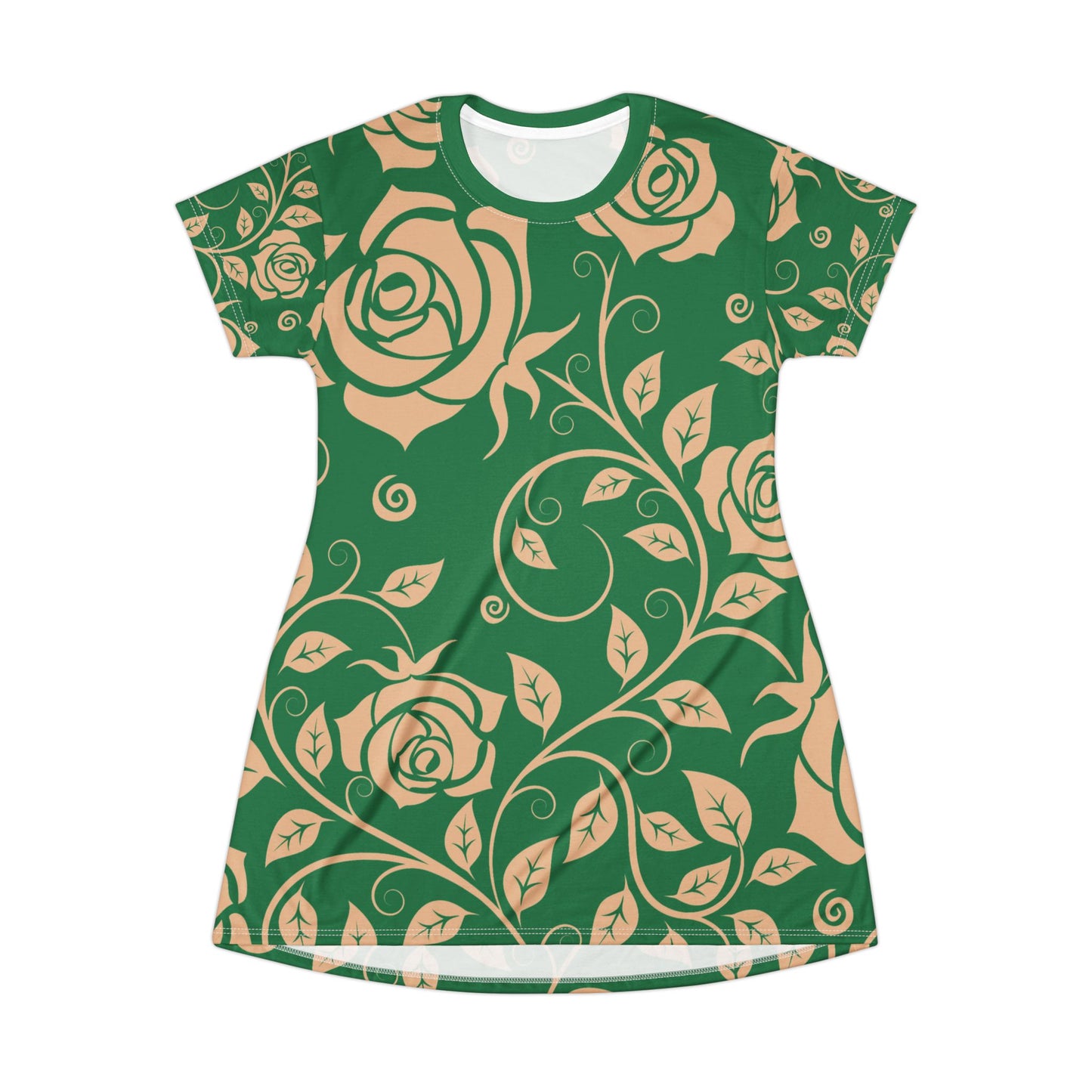 Grüner Damen Kleid Blumen T Shirt Style Sommer Boho Casual