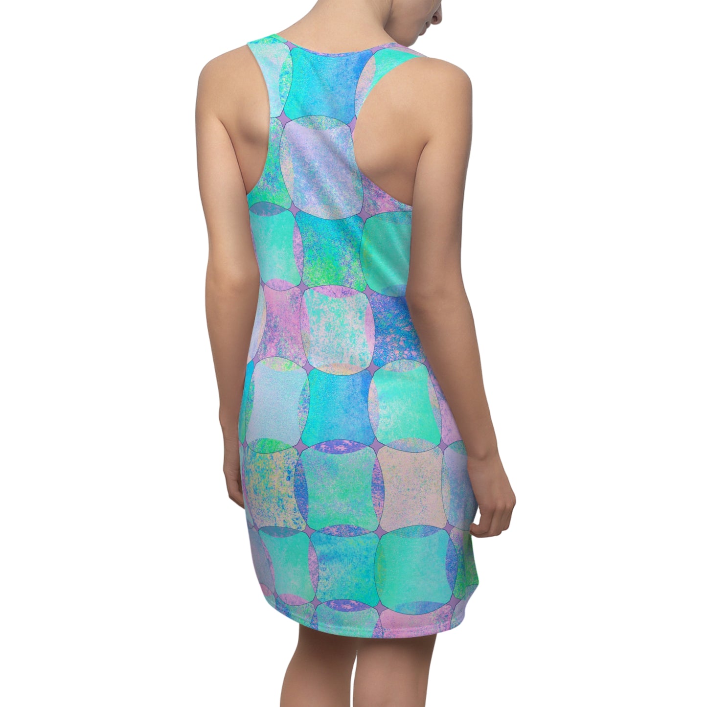 Damen Kleid Pastell Racerback Sommer Abstrakt Blau Lila