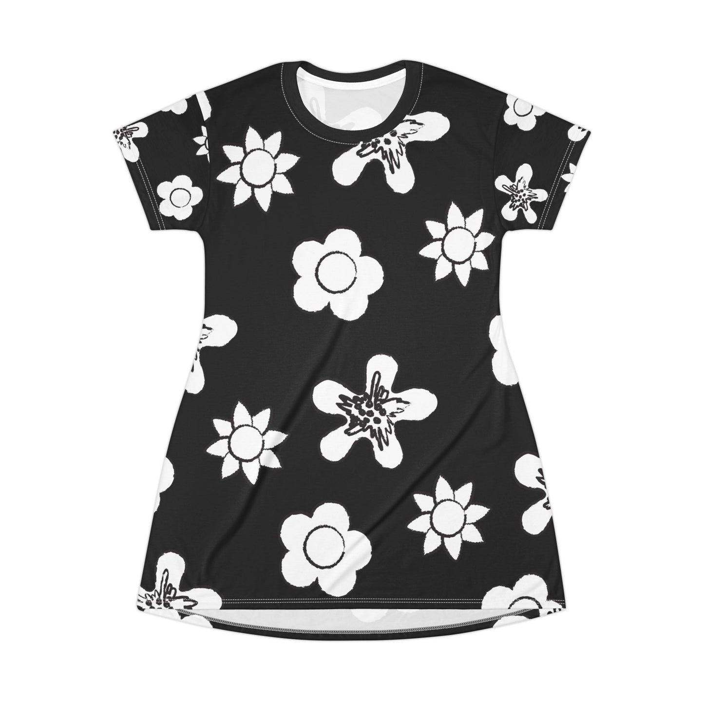 Schwarzes Damen Kleid Floral T-Shirt Sommer Boho Casual Premium