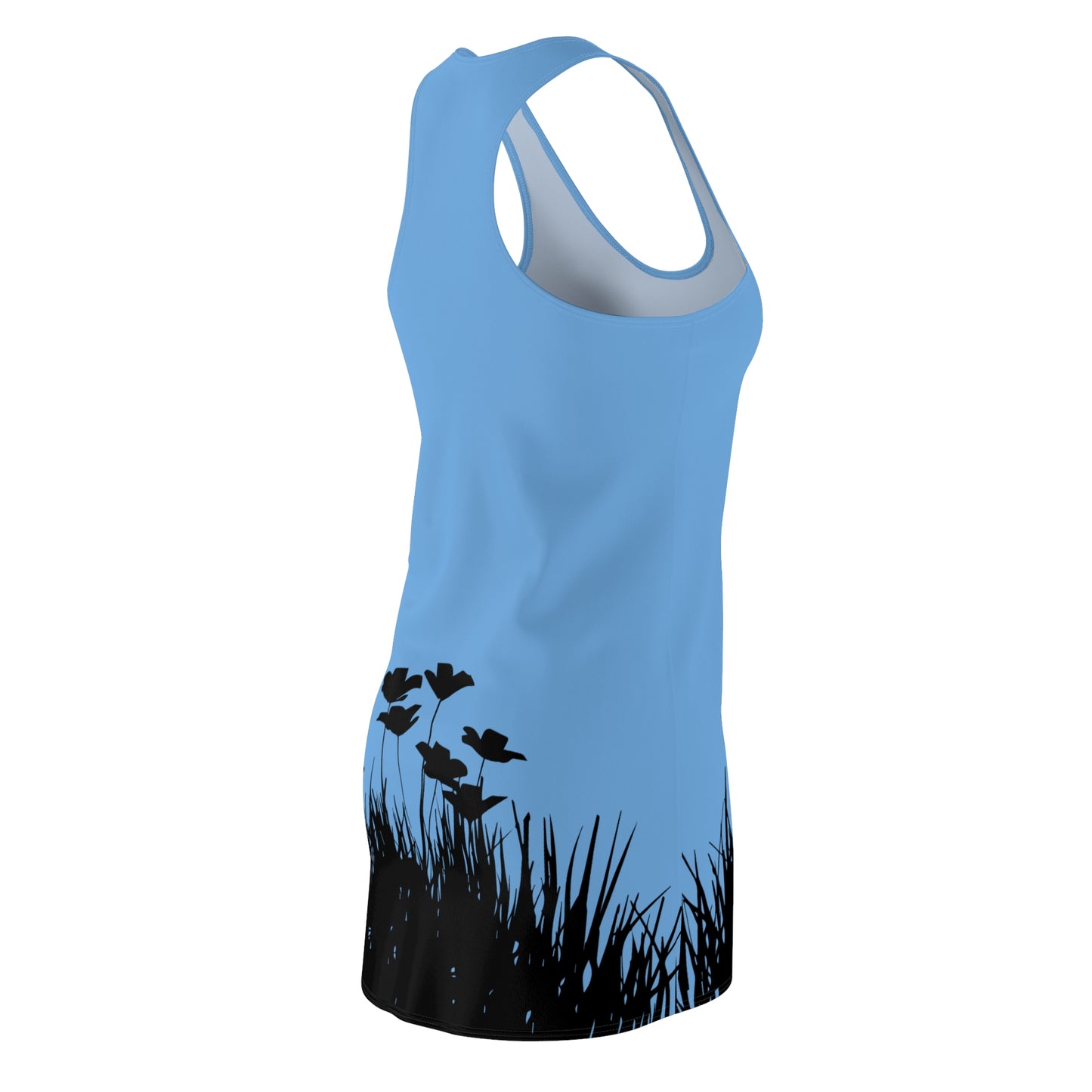 Hellblau Racerback Damenkleid – Botanisches Sommerkleid, Freizeitkleid