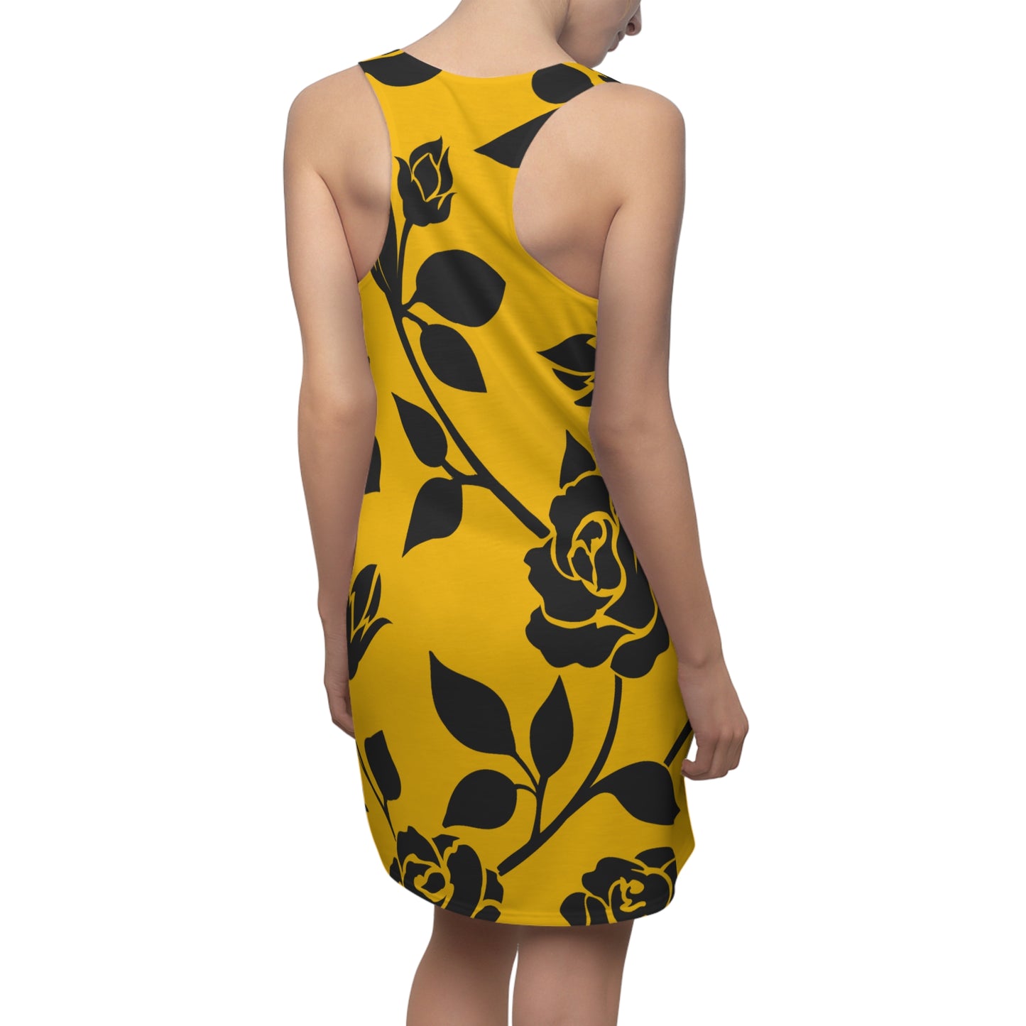 Rosen Racerback Kleid – Elegant Schwarz Gelb Design