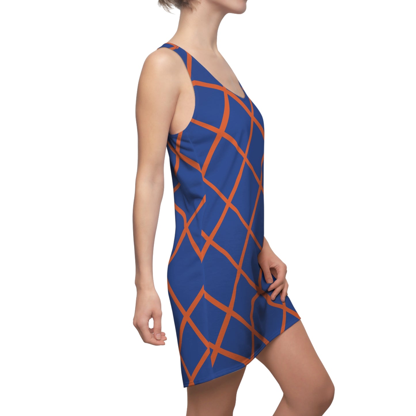 Blau Orange Karo Racerback Kleid – Elegantes Sommerkleid