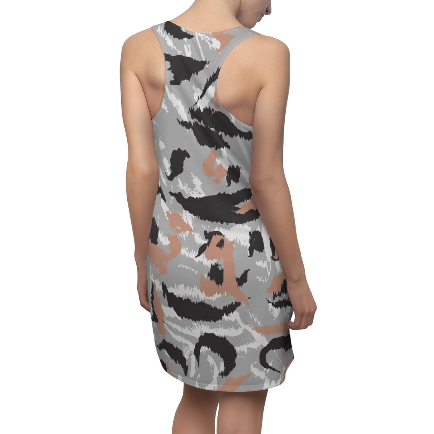 Abstrakt Racerback Kleid – Schwarz Beige Weiss Grau Sommerkleid