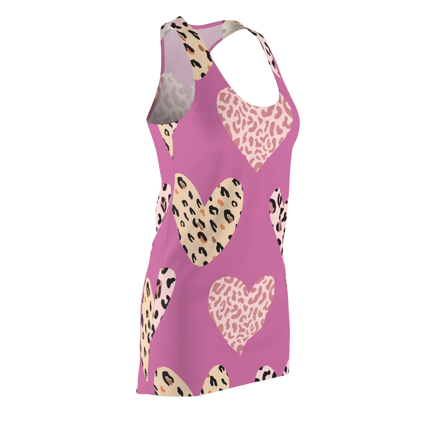 Rosa Herz Leopard Racerback Kleid – Weiß Pink Sommerkleid