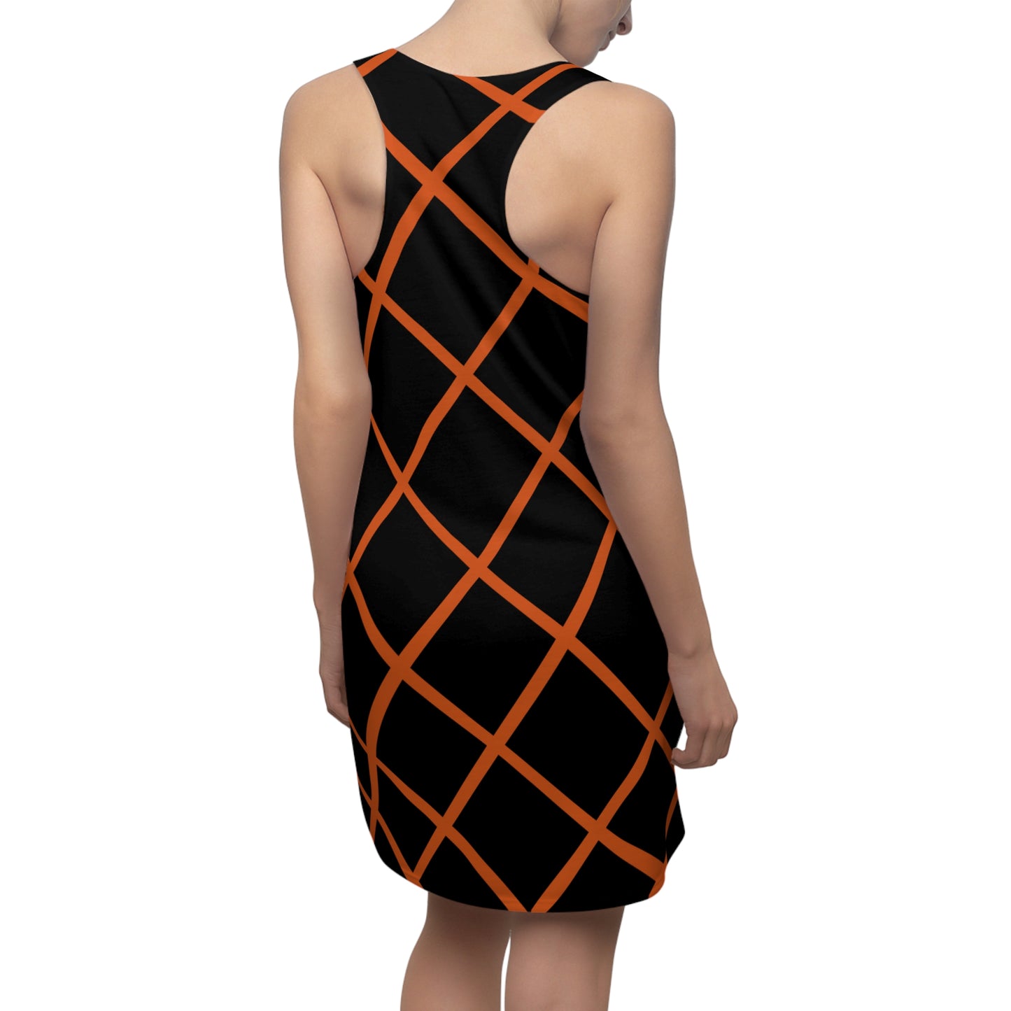 Schwarz Orange Karo Racerback Kleid – Elegantes Sommerkleid