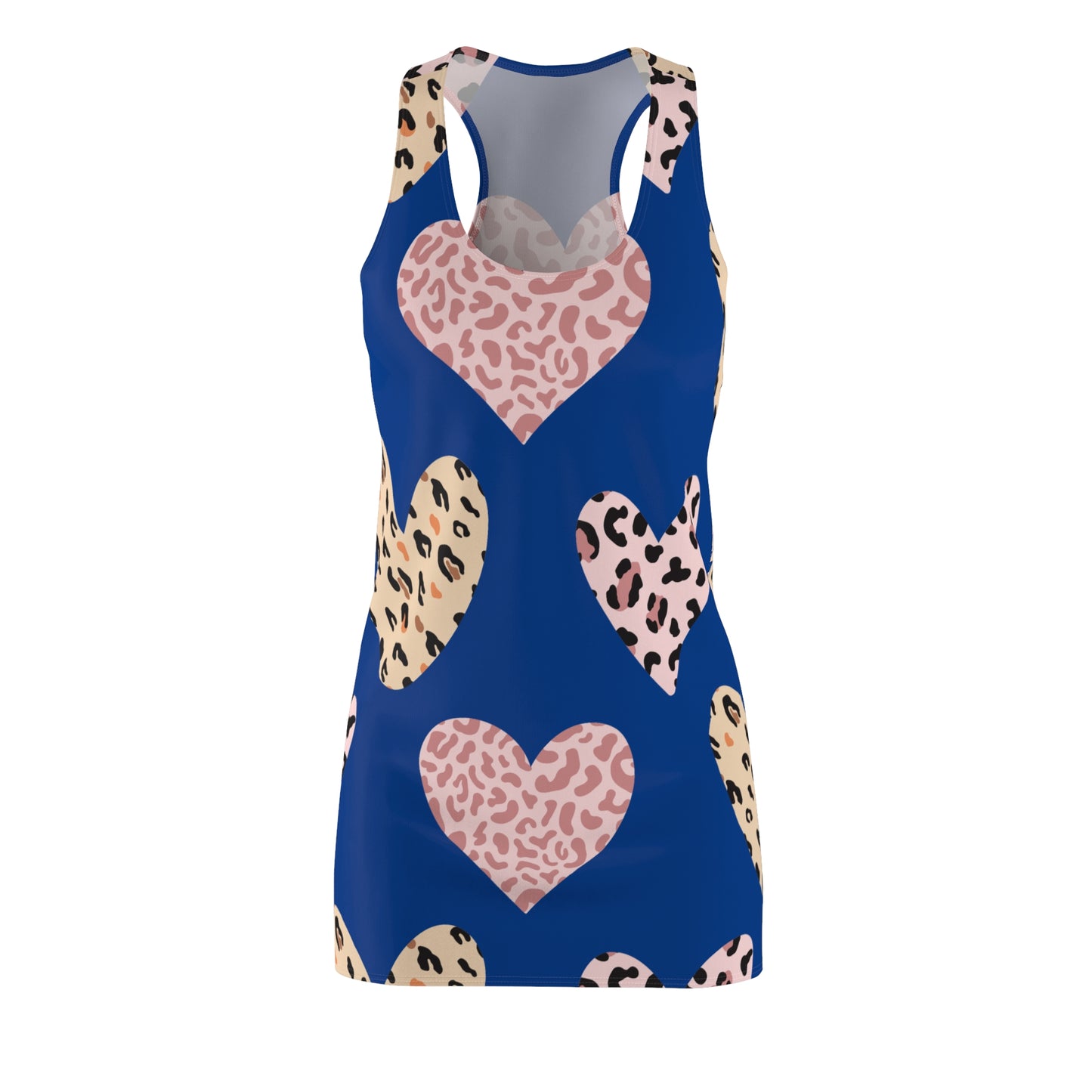 Blau Herz Leopard Racerback Kleid – Weiß Pink Sommerkleid