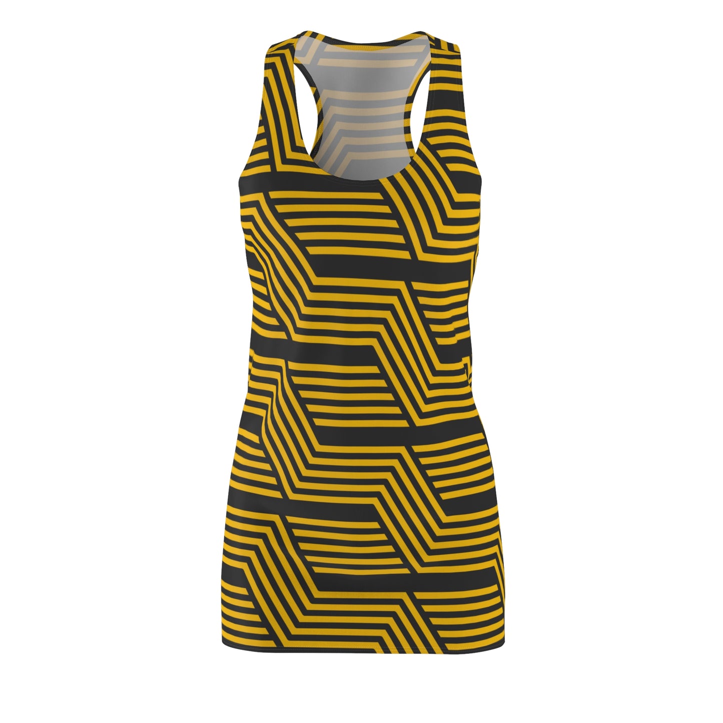 Schwarz Gelb Geometrie Racerback Kleid – Modernes Sommerkleid
