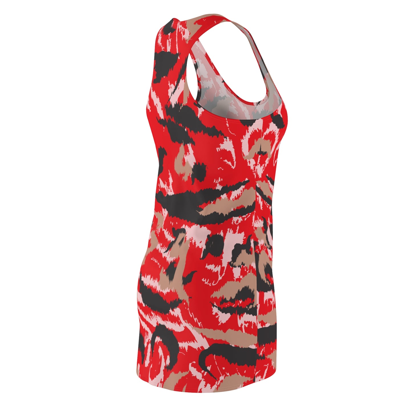 Abstrakt Racerback Kleid – Schwarz Beige Weiss Rot Sommerkleid