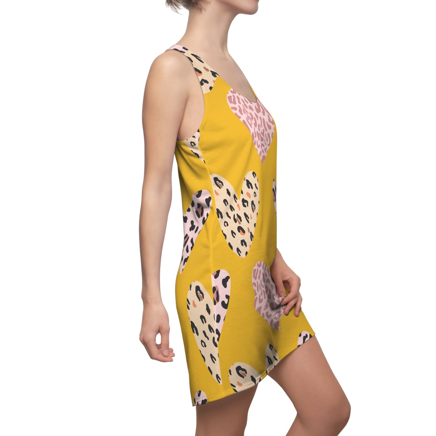 Gelb Herz Leopard Racerback Kleid – Weiß Pink Sommerkleid