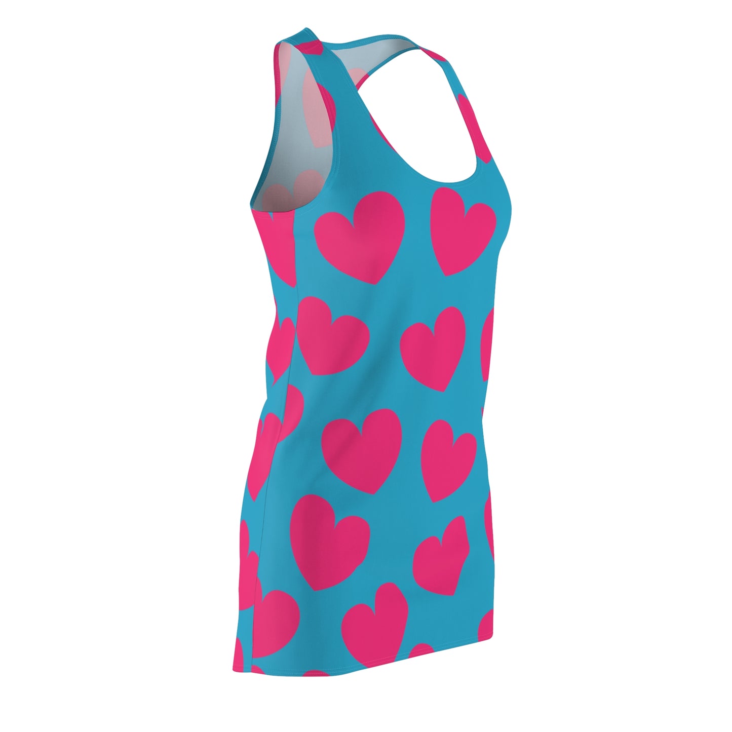 Türkises Damen Kleid Pink Herz Print Racerback Sommer Casual
