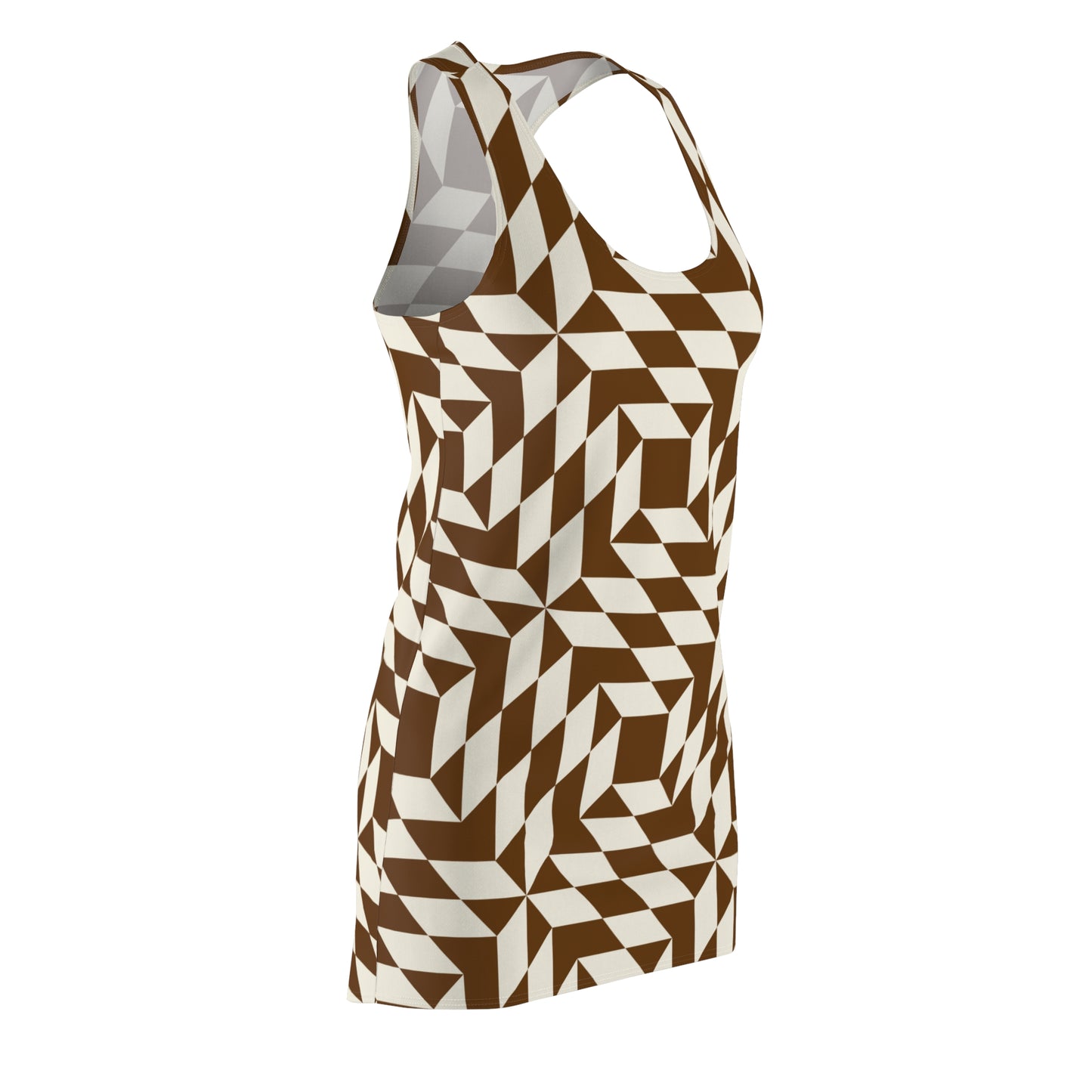 Racerback Kleid Damen – braunes Sommerkleid mit geometrischem Muster