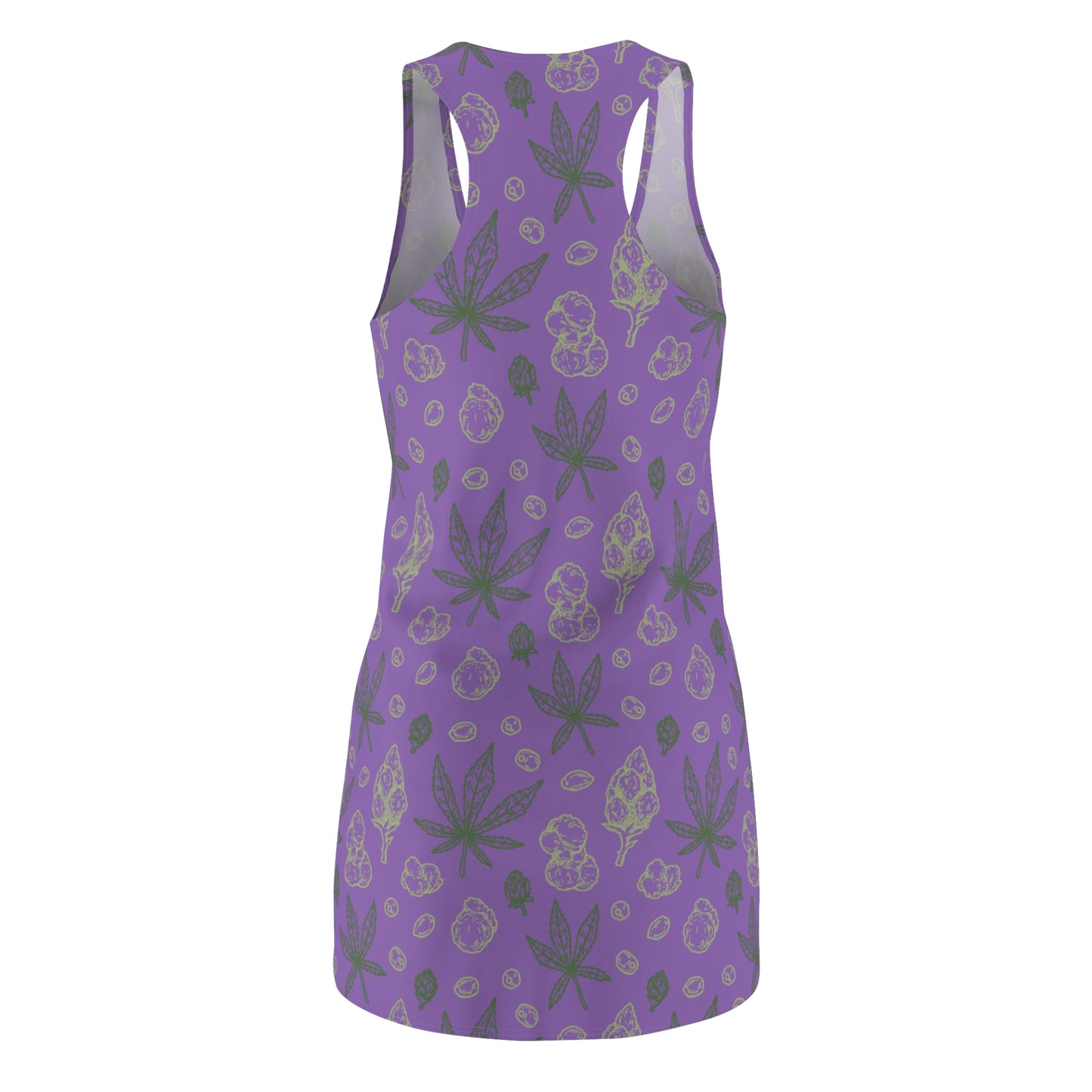 Damen Racerback Kleid Lila mit Cannabis Blättern – Sommerkleid