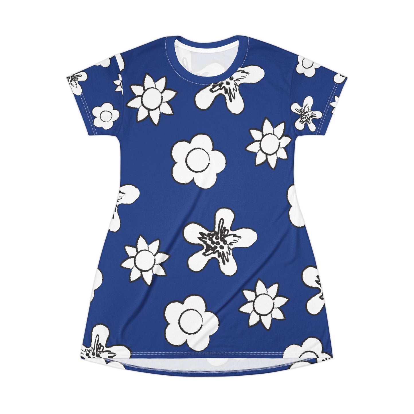 Blaues Damen Kleid Floral T-Shirt Sommer Boho Casual Premium